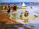 Edward Potthast Canvas Paintings - Children at Play on the Beach